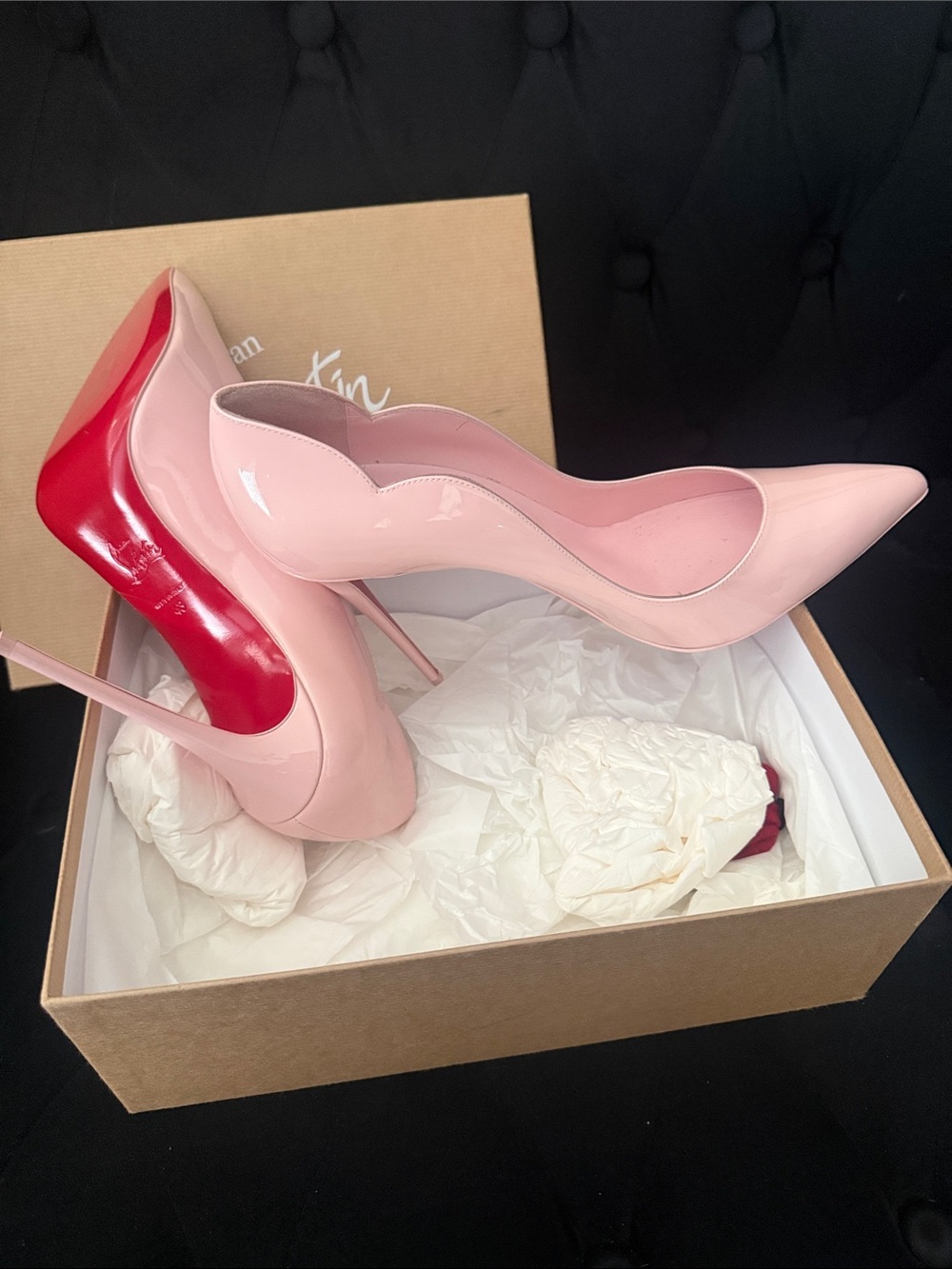 Christian Louboutin Blush Patent Stiletto Pumps with Red Soles - Picture 5 of 10
